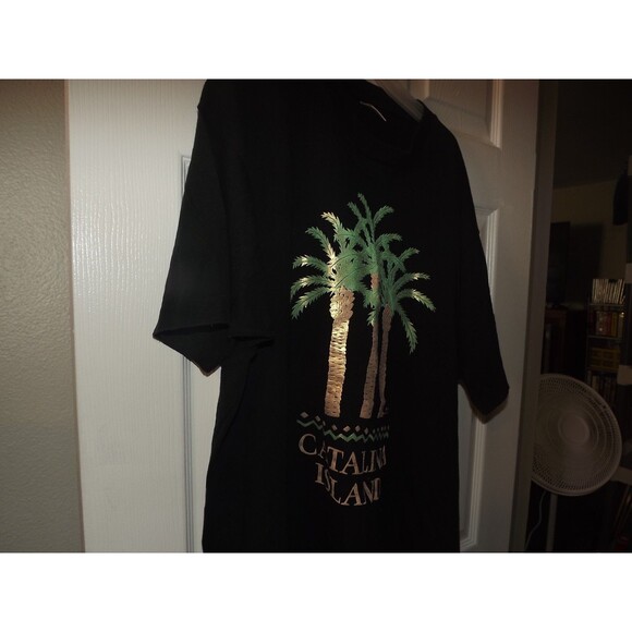 VTG XL Fruit of the Catalina Island Single Stitch Tshirt Palm Tree Black STAIN - Picture 1 of 6